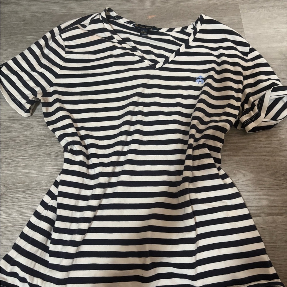 Brooks Brothers Navy and White Striped V-Neck Tee